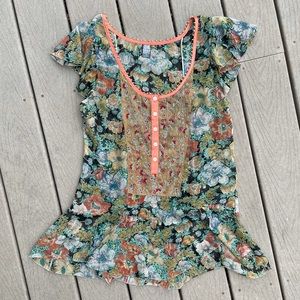 Free people sheer floral beaded blouse 6